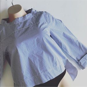 J. Crew | Striped Funnel Neck High Low Blouse